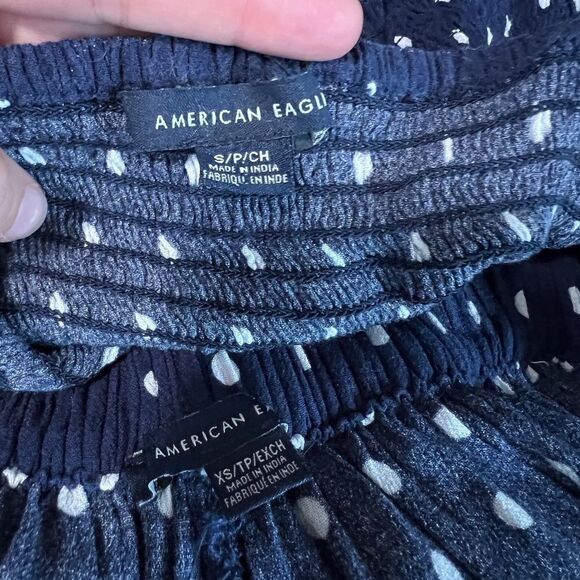 American Eagle 2 piece Coordinating Set Top and Pants Navy Blue Polka Dot Size S - Picture 11 of 11